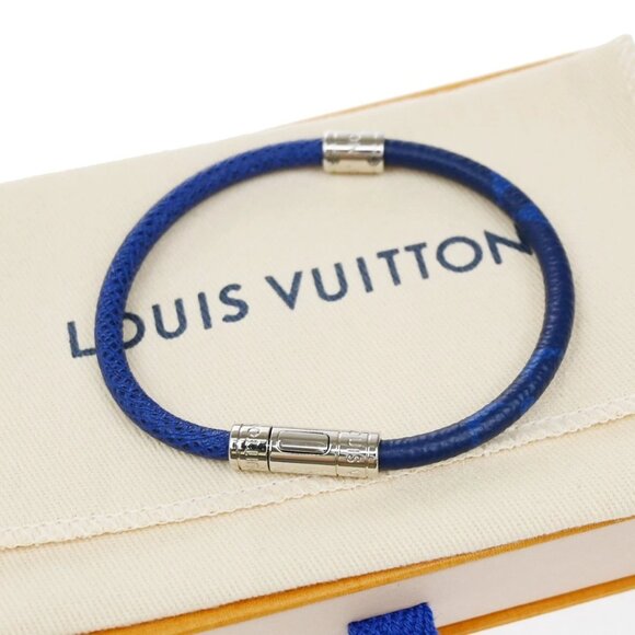 LOUIS VUITTON Neo Split Bracelet Monogram Taigarama Leather Blue M6568D 69KB463 - Picture 1 of 15